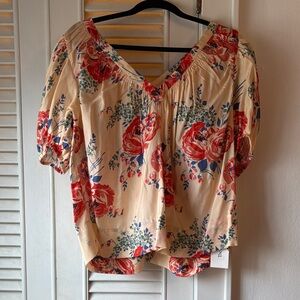 THE GREAT. Cream Floral Women's Blouse Size 2 (medium)
